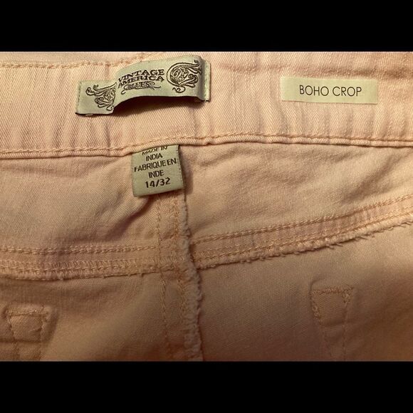 VINTAGE AMERICA BLUES, BOHO Crop, Women’s pink Jeans, Size 14,Stretchy,5 Pocket - Picture 6 of 11